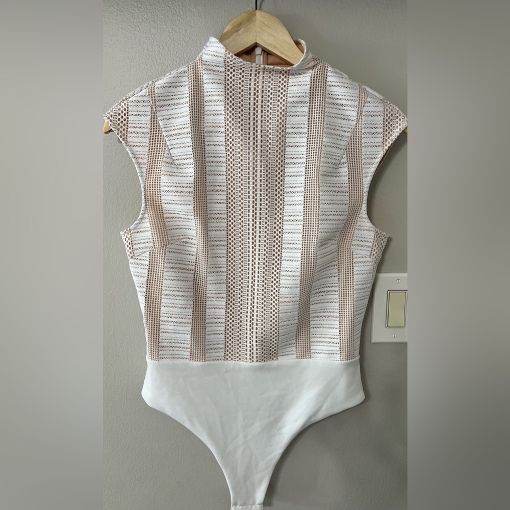 Misha Collection Giulia Lace Mesh Bodysuit White High Neck Size Large - Picture 5 of 16